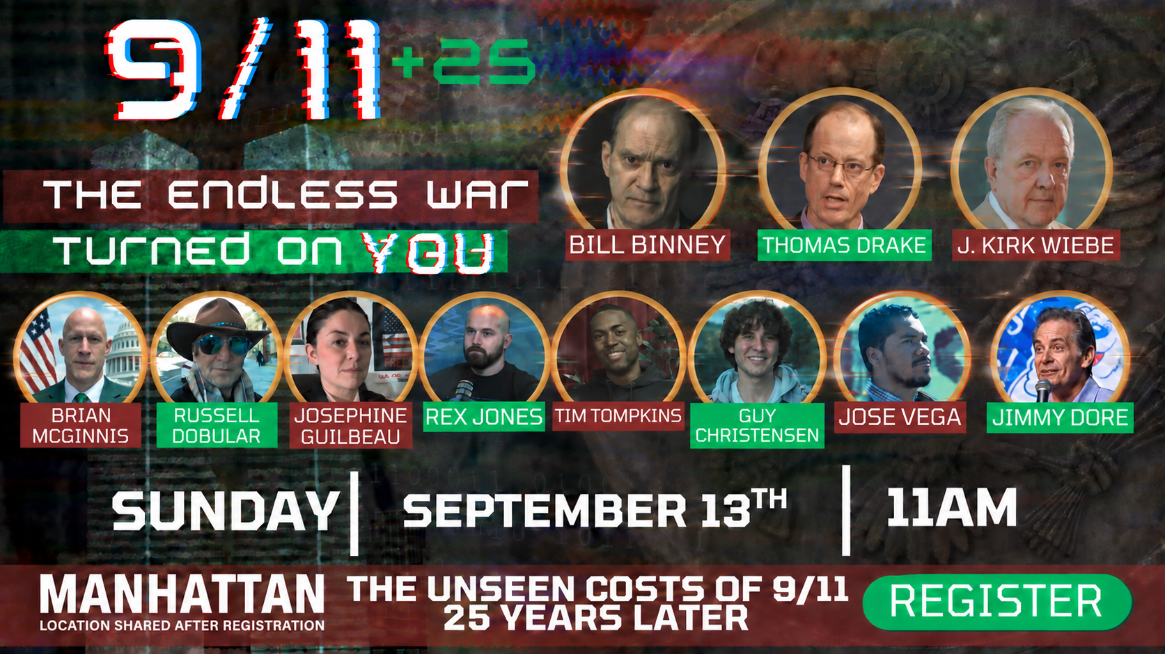 Poster for The Endless War Turned on You, Sunday, September 13 at 11 AM in Manhattan